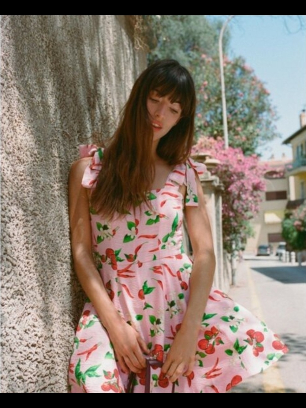 Zara Tomatoes And Peppers-Print Mini Dress with Tie Straps - Size L